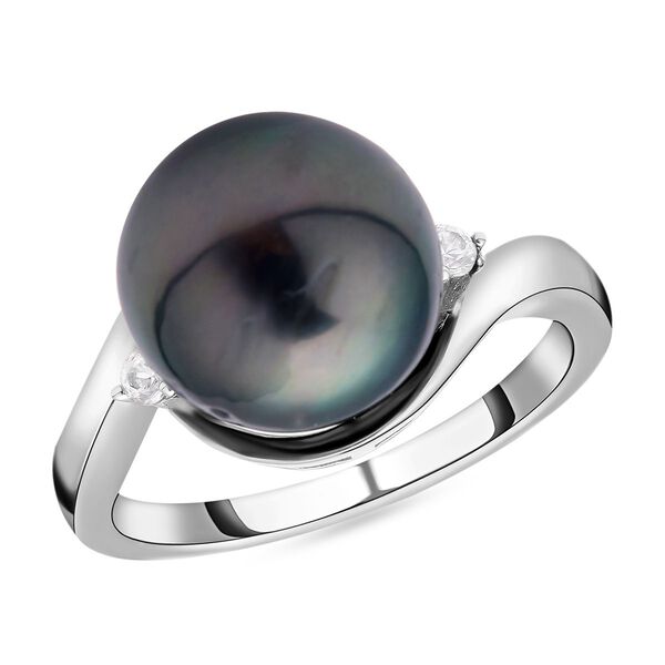 Tahiti-Zuchtperlen und wei&szlig;er Zirkon-Ring image number 4