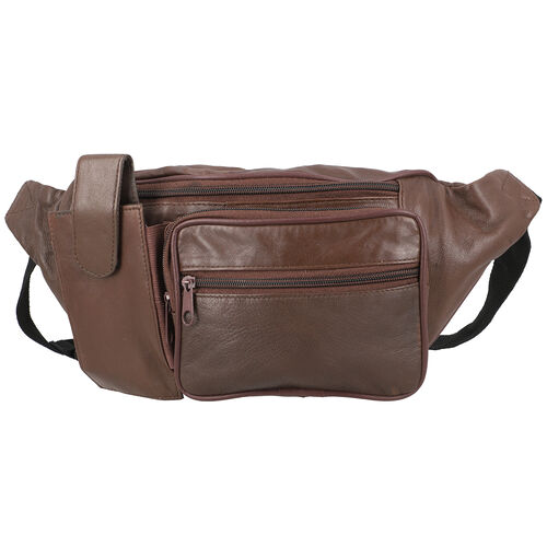 10% echtes Leder, Bauchtasche RFID Schutz, Größe 37x15 cm, Braun image number 0