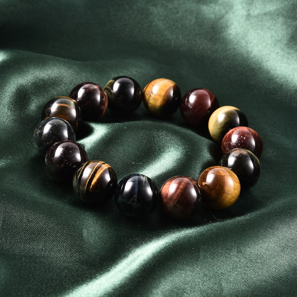 Flexibles, mehrfarbiges Tigerauge Armband, ca. 17,75-19 cm lang, 925 Silber ca. 403,00 ct image number 2