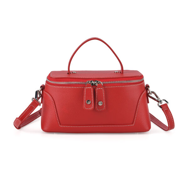 Echtleder City Crossbody-Tasche mit Tragegriff, Rot, 23.5x12x10 cm