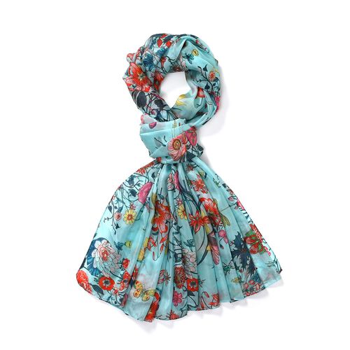 LA MAREY - Großformatiger Schal, 100% Maulbeerenseide-Chiffon, 110x180 cm, Gelbgrün
