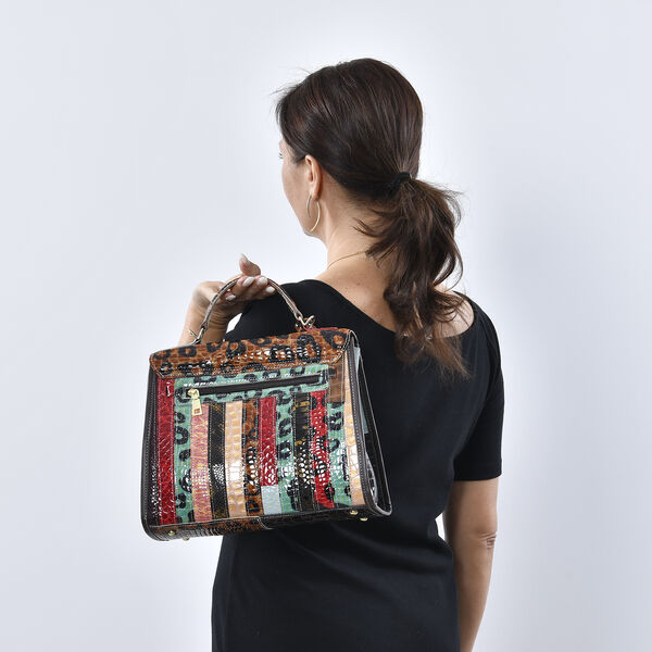 Chaos by Elsie: Patchwork Schultertasche aus 100% echtem Leder mit RFID Schutz, Lackleder image number 3