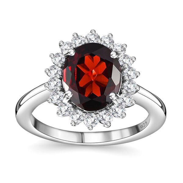 Roter Granat, Weißer Zirkon Ring, 925 Silber platiniert, (Größe 20.00) ca. 3.37 ct image number 4