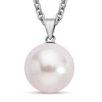 2er Set - Wei&szlig;e Muschelkernperlen (13-15 mm) Anh&auml;nger und Ohrringe, 925 Silber rhodiniert und Edelstahl