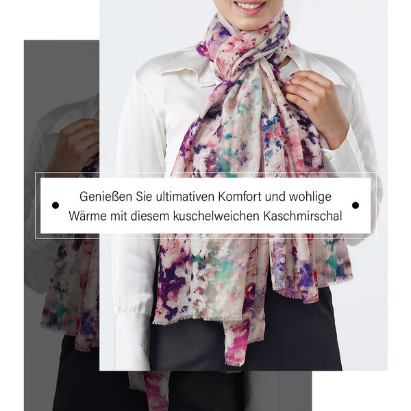 LA MAREY Schal aus 100% Premium-Kaschmir mit Digitaldruck, 70x200cm, abstraktes Aquarell image number 2