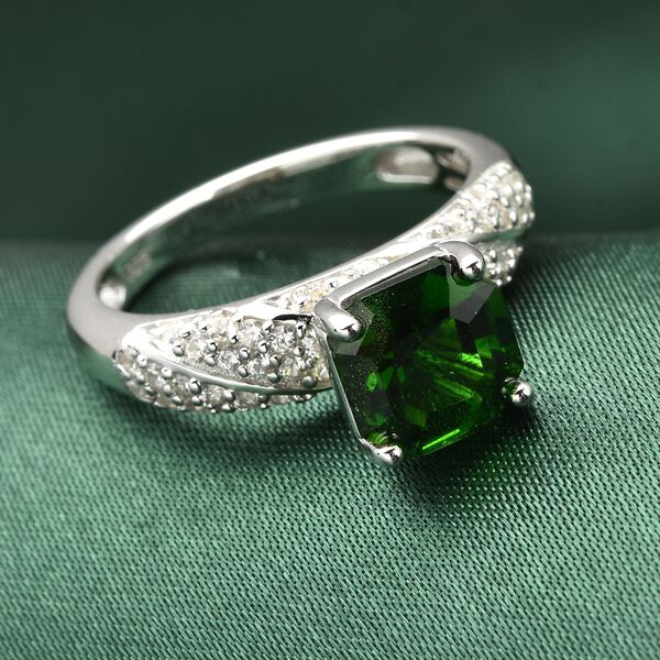 Natürlicher Chromdiopsid und weißer Zirkon-Ring - 3,11 ct. image number 2