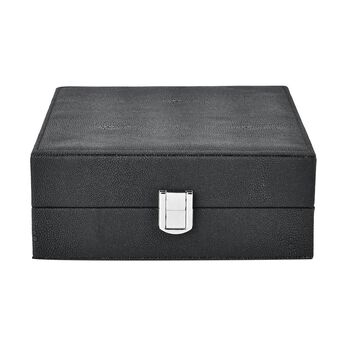Exklusive Zweiseitige Ringbox mit Schloss, Stilvoller Organizer f&uuml;r 98 Ringe, 22x19x7cm, schwarz