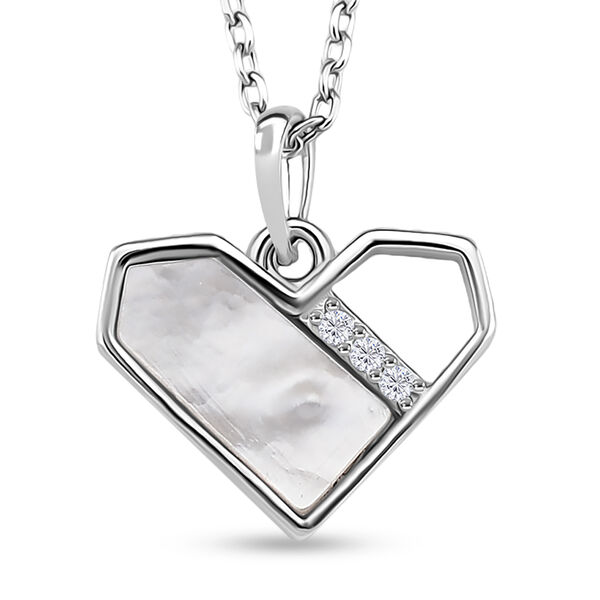 Wei&szlig;es Perlmutt, Wei&szlig;er Zirkonia Schmuckset 925 Silber rhodiniert