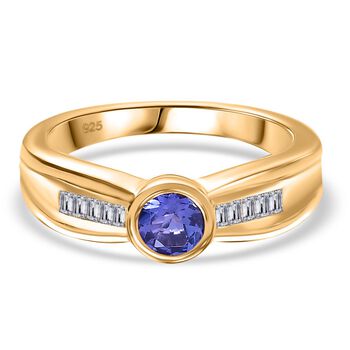 Tansanit, Wei&szlig;er Zirkon Ring 925 Silber 750 Gelbgold Vermeil (Gr&ouml;&szlig;e 19.00) ca. 0.82 ct