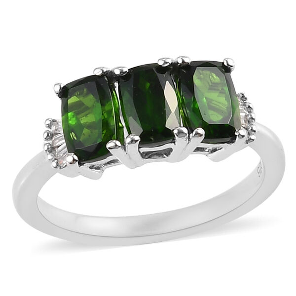 Nat&uuml;rlicher Chromdiopsid und Diamant 3 Stein Ring 925 Silber platiniert  ca. 2,14 ct image number 7