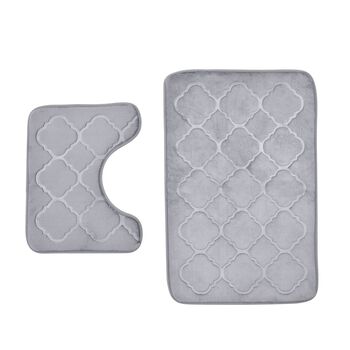 Homesmart 2er Set gepr&auml;gte Flanell-Badematte mit rutschfester Unterseite (50x80cm), grau