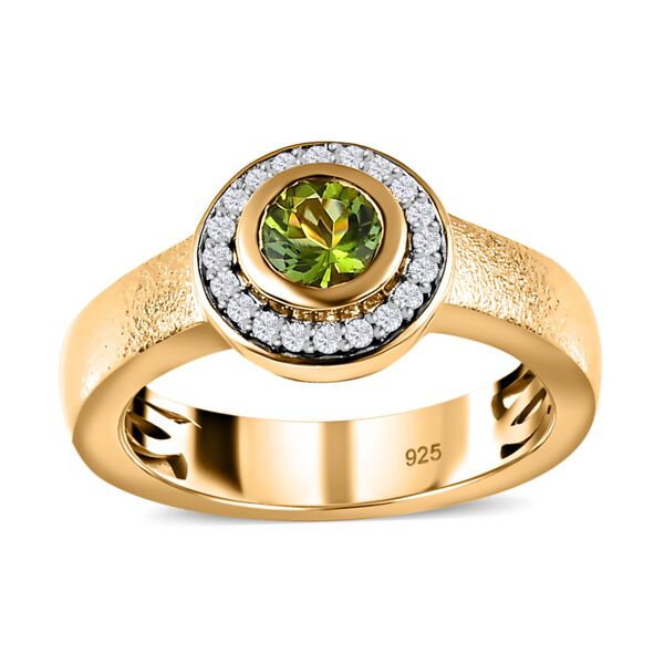 Natürlicher AA Calabar-Turmalin, Weißer Zirkon Ring, 925 Silber Gelbgold Vermeil (Größe 21.00) ca. 0.84 ct image number 4