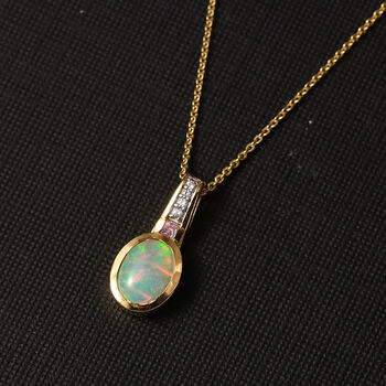 D&rsquo;Joy Nat&uuml;rlicher, &auml;thiopischer Welo Opal, rosa Saphir und Zirkon Anh&auml;nger mit 50cm Kette - 1,32 ct.