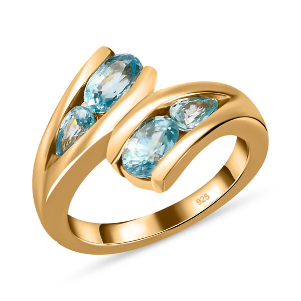 Kambodschanischer blauer Zirkon Bypass Ring 925 Silber vergoldet  ca. 2,27 ct image number 2