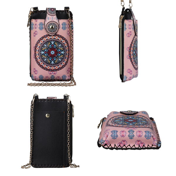Boho Stil Crossbody Handytasche, Größe 18x10,5 cm, Rosa und Mehrfarbig image number 4