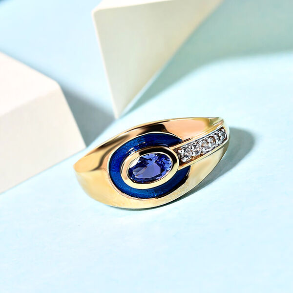 Tansanit und Zirkon Ring 925 Silber vergoldet  ca. 0,56 ct image number 2