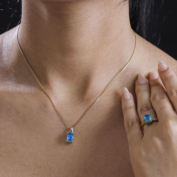 Pfau Quarz Triplette Schmuckset 925 Silber 750 Gelbgold Vermeil ca. 4,85 ct. image number 3