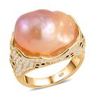 Rosa Süßwasser Perle, Schwarzer Spinell Ringe 925 Silber vergoldet (Größe 20.00) ca. 0.60 ct