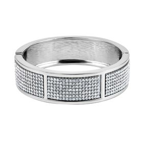 Weißer Kristall Armreif, ca. 19 cm, silberfarben