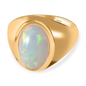 Natürlicher, äthiopischer Welo Opal Ring, 925 Silber Gelbgold Vermeil (Größe 19.00) ca. 2.77 ct