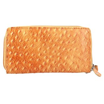 RFID-gesch&uuml;tzte Brieftasche aus 100% echtem Leder mit Strau&szlig;enpr&auml;gung und abnehmbarem Trageschlaufe, Gr&ouml;&szlig;e: 20x10 x3cm, ocra