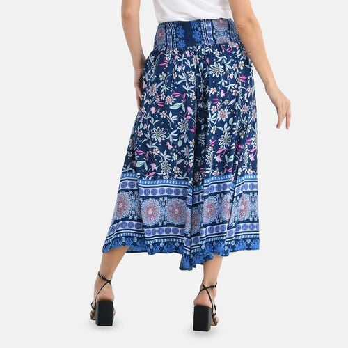 Gesmokte Taillen-Culottes mit Blumenmuster, Einheitsgröße, Marineblau image number 1