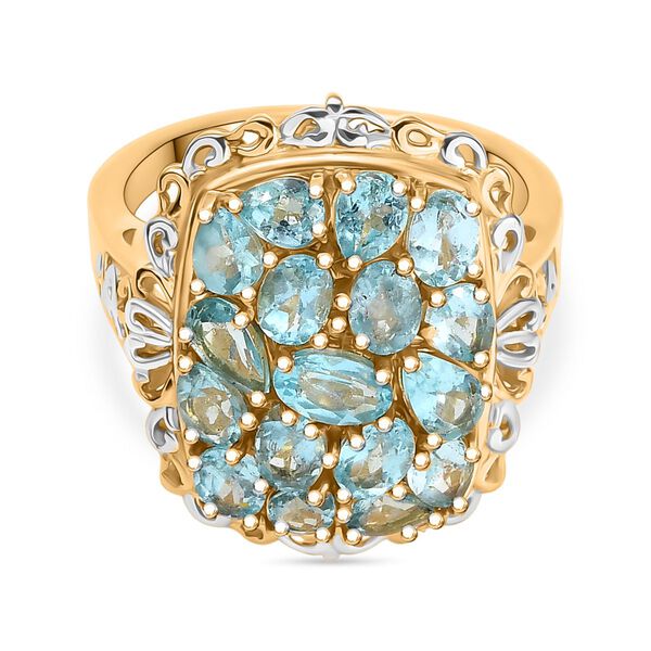 Batroke Blauer Apatit Ring Nickelfreies Messing platiniert und vergoldet (Größe 20.00) ca. 3.22 ct image number 0