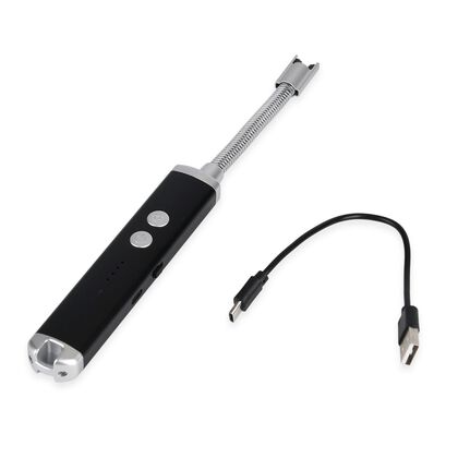 Elektronisches USB-Feuerzeug mit Taschenlampe, wiederaufladbar per USB, 24x2.6x1.8 cm, Schwarz