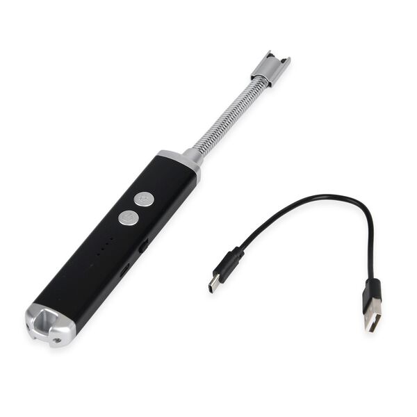 Elektronisches USB-Feuerzeug mit Taschenlampe, wiederaufladbar per USB, 24x2.6x1.8 cm, Schwarz image number 0