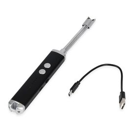 Elektronisches USB-Feuerzeug mit Taschenlampe, wiederaufladbar per USB, 24x2.6x1.8 cm, Schwarz Elektronisches USB-Feuerzeug mit Taschenlampe, wiederaufladbar per USB, 24x2.6x1.8 cm, Schwarz