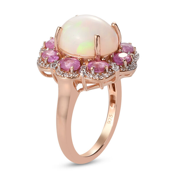Nat&uuml;rlicher &Auml;thiopischer Opal und Fissure gef&uuml;llt Rosa Saphir Ring 925 Silber Rosegold Vermeil image number 3