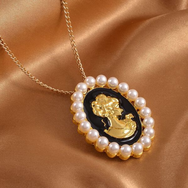 Kamee Kette und Brosche mit simulierten Perle, 15 Ct. image number 2