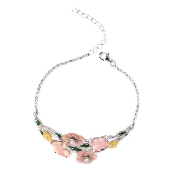 JARDIN-KOLLEKTION Mehrfarbig Perlmutt und Süßwasserzucht Perle Armband, ca. 20 cm, 925 Silber rhodiniert image number 4