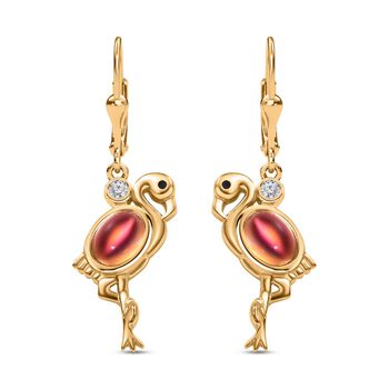 Flamingo Mondstein, Wei&szlig;er Zirkon Ohrringe 925 Silber vergoldet ca. 1,94 ct.