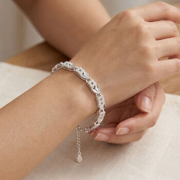 Klassisches Gliederarmband, S-Hakenverschluss mit Verl&auml;ngerungskette, nickelfreies Messing, ca. 18-21 cm, Silberfarben