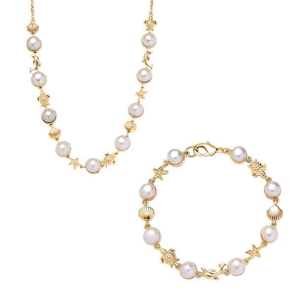 EverTrue S&uuml;&szlig;wasserperle 50cm Halskette und 19cm Armband in Goldton image number 0