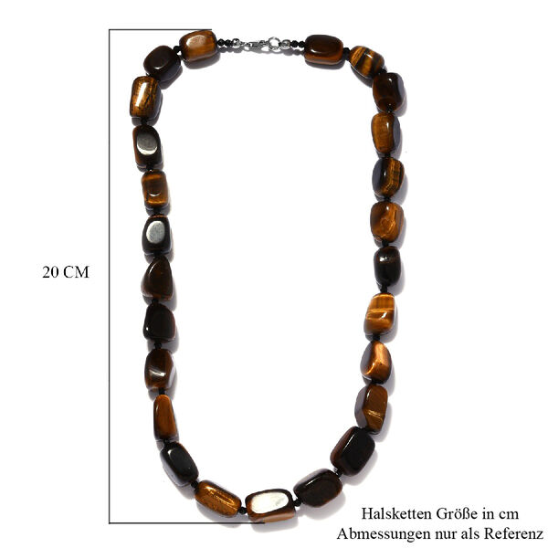 Tigerauge und schwarze Spinell-Halskette, ca. 50 cm Lang, 925 Silber ca. 475,02 ct image number 5