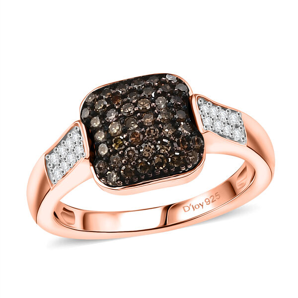D'Joy Wei&szlig;er Diamant, Nat&uuml;rlicher Champagner Diamant Ring 925 Silber 750 Ros&eacute;gold vermeil (Gr&ouml;&szlig;e 17.00) ca. 0,48 ct image number 3