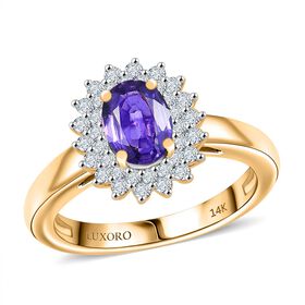 AAA Lila Saphir, Weißer Diamant Ring 585 Gold (Größe 16.50) ca. 1,38 ct