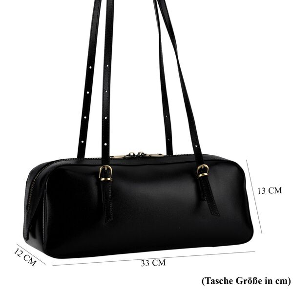 Echtleder Schultertasche, Rei&szlig;verschlussfach, Innenf&auml;cher, 33x12x13cm, Schwarz image number 8