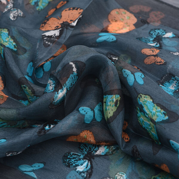 Bedruckter 100% Satin-Seidenschal, 48x160cm, Orange image number 6