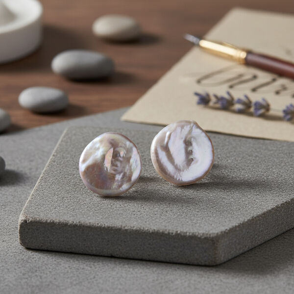 Lila Süßwasser Perle Ohrringe Reiner Edelstahl Gelb image number 1