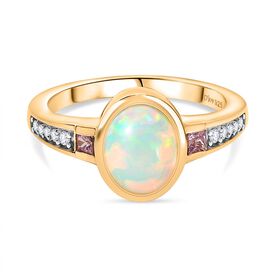D’joy Natürlicher, äthiopischer Welo Opal, Rosa Saphir Ring 925 Silber vergoldet (Größe 19.00) ca. 1,36 ct
