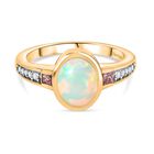 D’joy Natürlicher, äthiopischer Welo Opal, Rosa Saphir Ring 925 Silber vergoldet (Größe 19.00) ca. 1,36 ct