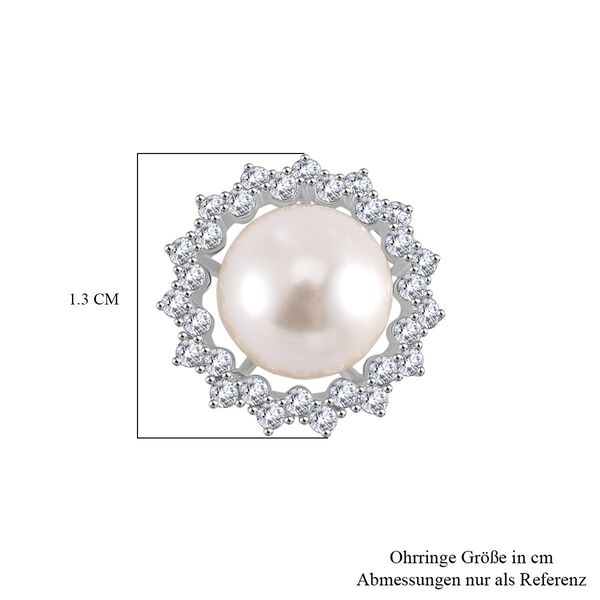 Weiße Zirkonia und Muschelkernperle Halo Ohrstecker, 925 Silber rhodiniert image number 5