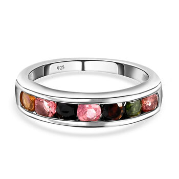 Nat&uuml;rlicher Mehrfarbiger Turmalin Ring, 925 Silber platiniert (Gr&ouml;&szlig;e 16.00) ca. 0,83 ct