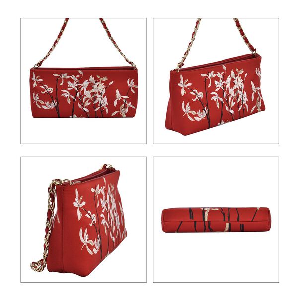 Luxury Edition: Seidenbrokat Handtasche mit Echtem Leder und Satin Geschenbox, RFID, Rot image number 3