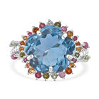 AA Blau Topas, Mehrfarbig-Turmalin Ring 925 Silber rhodiniert (Größe 17.00) ca. 14,15 ct