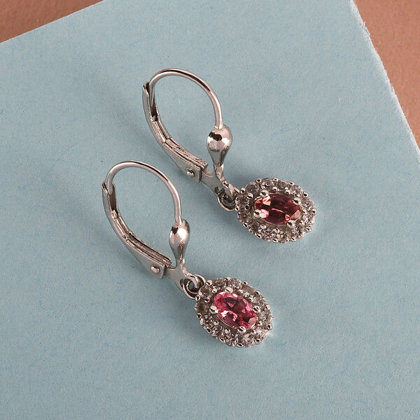 Rosa Turmalin und wei&szlig;e Zirkon-Ohrringe, 925 Silber platiniert ca. 0.95 ct image number 2