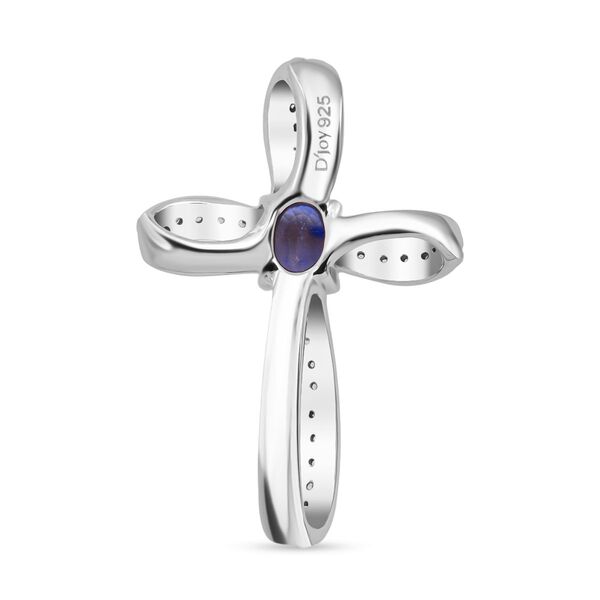 D'Joy Ceylon-Saphir, Wei&szlig;er Zirkon Anh&auml;nger 925 Silber rhodiniert ca. 0.77 ct image number 4